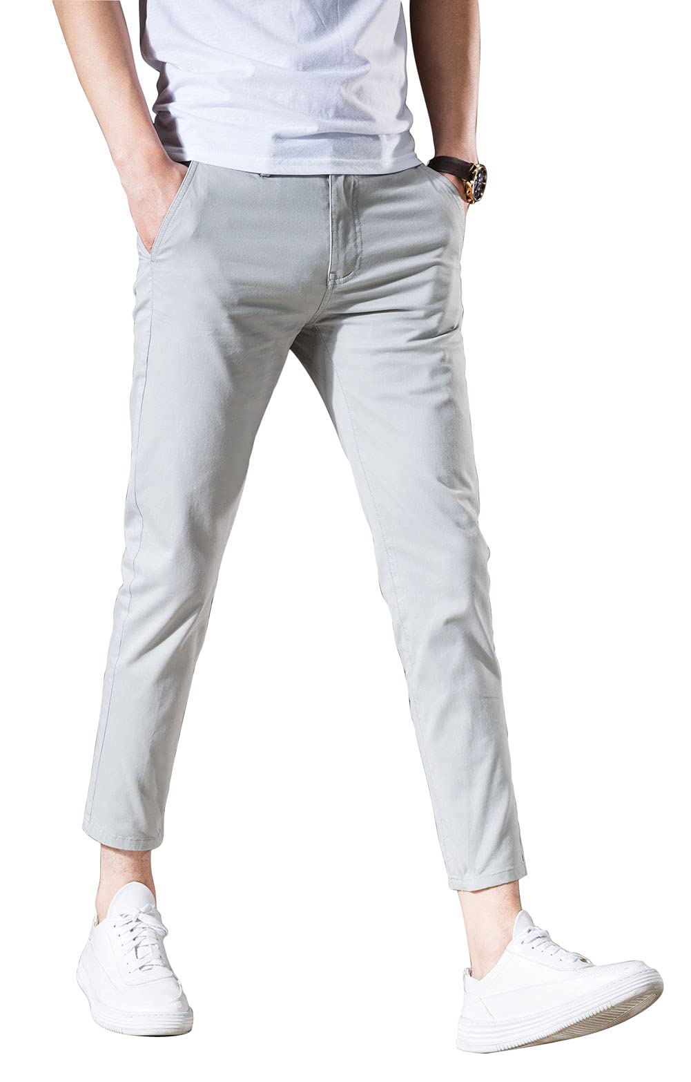 Men‘s Cropped Chino Pants Skinny Fit Chinos Khaki Pant